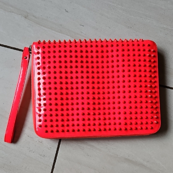 Christian Louboutin Handbags - Christian Louboutin Neon Studded Leather Pouch